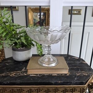 Antique EAPG O'Hara Glass Co. Pedestal Compote - Diamond Waffle Candy Dish